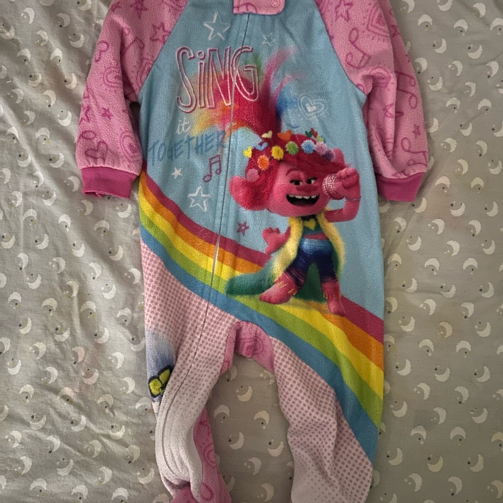 Trolls Kids One Piece Pajama - Pink and Blue